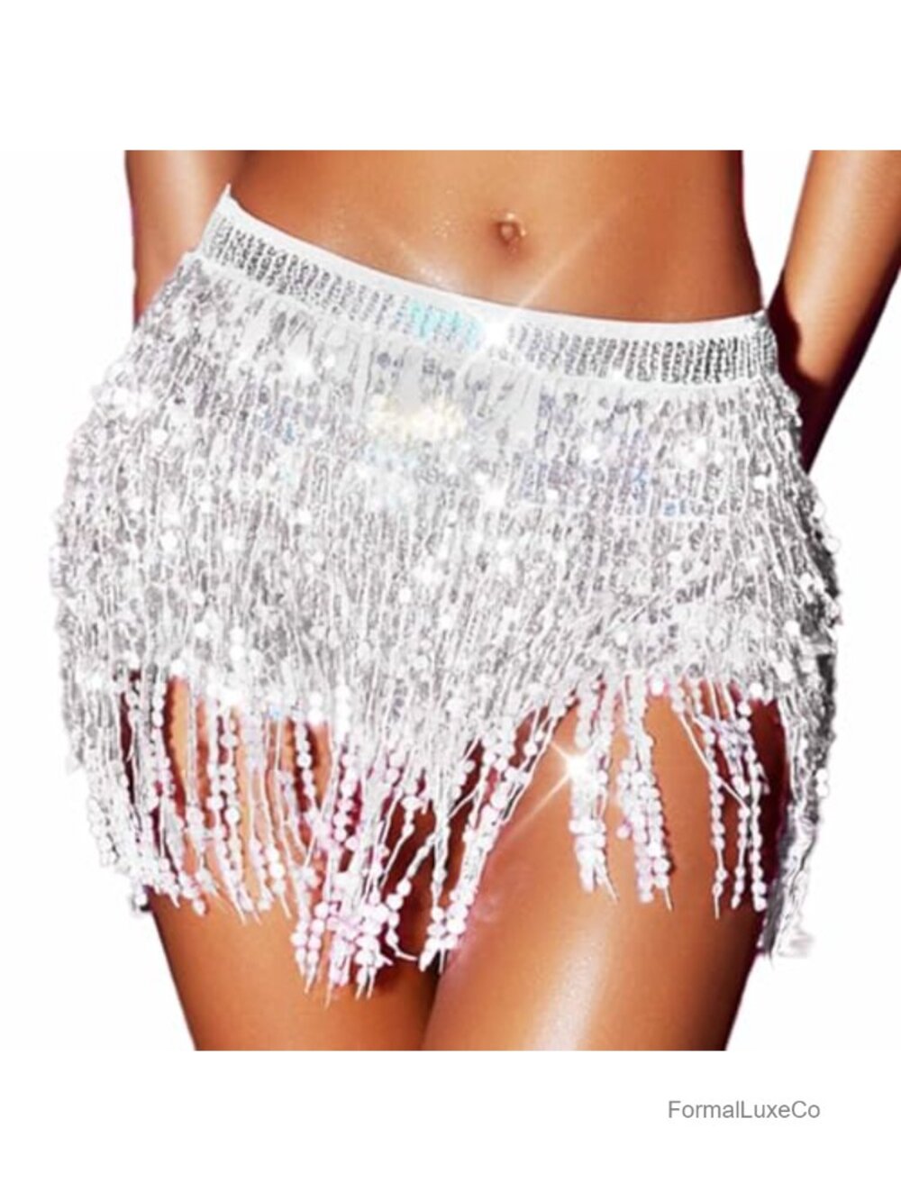 Sparkly Sequin Fringe Belly Dance Hip Scarf Tassel Skirt Costume